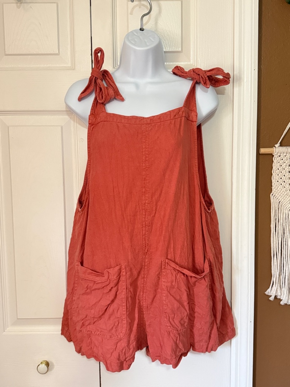 Linen Blend Arizona Jean Company Tie-Shoulder Flowy Short Romper / Size L